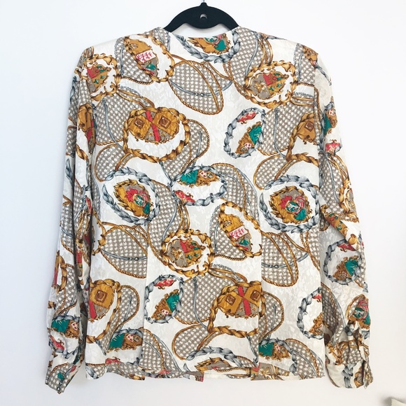 Vintage Baroque Crest Button Down Blouse Top - Picture 7 of 8